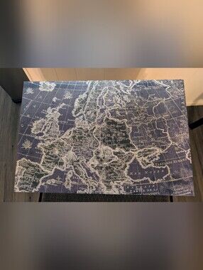 Vintage-Style Blue and Cream World Map Storage Box Like New